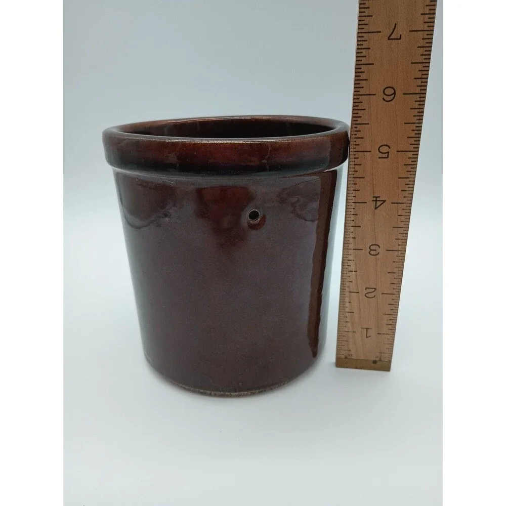 Vintage Dark Brown Glazed Pottery Crock without Lid 1970s